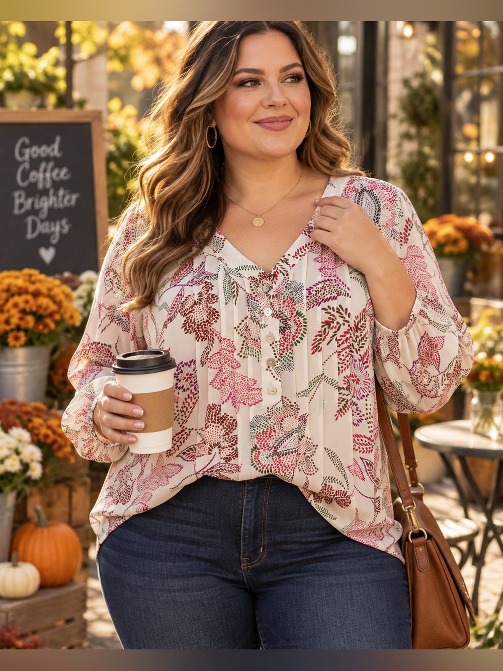 Rose + Olive 2X Floral Pintuck Blouse Ivory Multicolor Boho Flowy Top